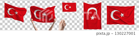 Turkey national flag isolated on transparent background. Asia continent flag collection. 130227001