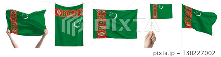 Turkmenistan national flag isolated on transparent background. Asia continent flag collection. 130227002