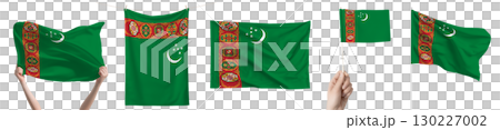 Turkmenistan national flag isolated on transparent background. Asia continent flag collection. 130227002