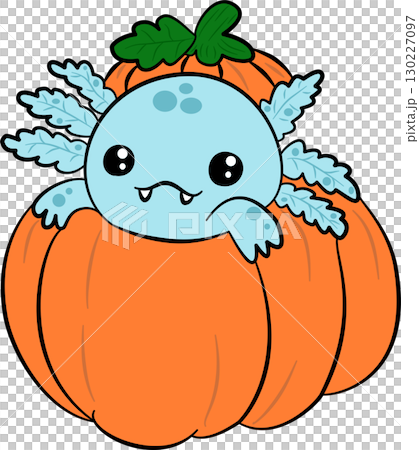 Cute axolotl inside a pumpkin Cute axolotl inside a pumpkin 130227097
