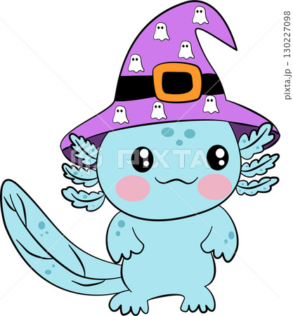 Axolotl cartoon Wearing a witch's hat 130227098