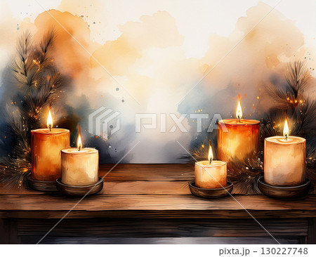 水彩風キャンドルライト ダーク背景とコピースペース 130227748