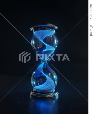 青く輝く幻想的な砂時計 130227866