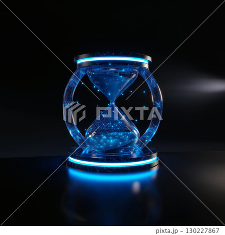 近未来デザインの青く輝く砂時計 130227867