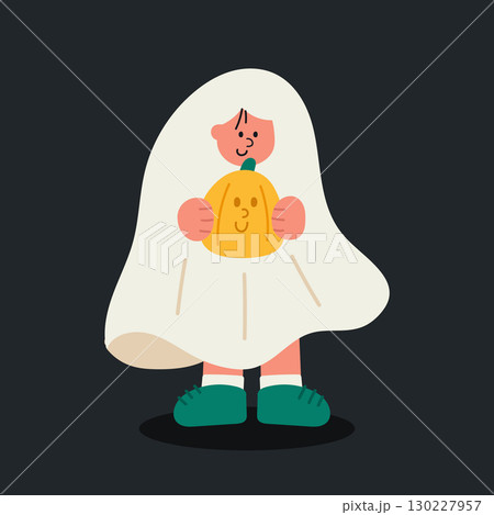 A cartoon illustration of a Halloween ghost. Spooky and festive holiday concept. 130227957