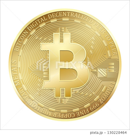 Realistic 3d golden bitcoin. Crypto currency golden coin bitcoin symbol for fintech network banking and blockchain. isolated vector illustration on white background. internet finance coins Realistic 3d golden bitcoin. Crypto currency golden coin bitcoin symbol for fintech network banking and blockchain. isolated vector illustration on white background. internet finance coins 130228464