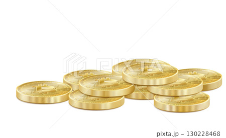 Realistic 3d golden bitcoin stack icon for cryptocurrency, virtual currency, digital money, ecash. Bitcoin symbol for fintech network banking and blockchain. isolated vector illustration 130228468