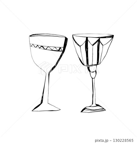 Hand drawn doodle goblets vintage cups sketch illustration for celebration medieval party or halloween design projects 130228565