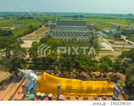 aerial view the beautiful Reclining Buddha at Wat Khun Inthapramun. aerial view the beautiful Reclining Buddha at Wat Khun Inthapramun. 130229010