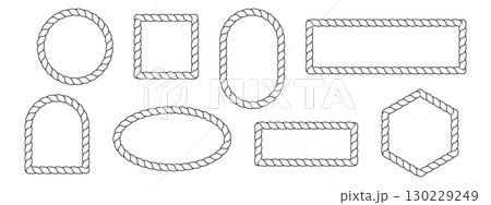 Collection of Rope Border Shapes in Circle, Oval, Rectangle, Hexagon, and More. Vector. 130229249