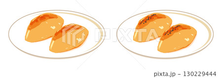 皿に乗せたスイートポテトのイラスト　セット 130229444