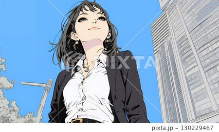 自信満々に晴天の都会の街を歩いているビジネスウーマン