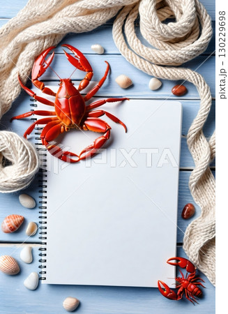 Composition of shells and crabs with marine decor 130229698