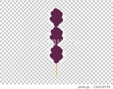 Illustration of a skewer of dumplings with red bean paste on top 130229739