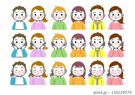 子供の表情のバリエーションセット 男の子 女の子 カラフル 子供の表情のバリエーションセット 男の子 女の子 カラフル 130229779
