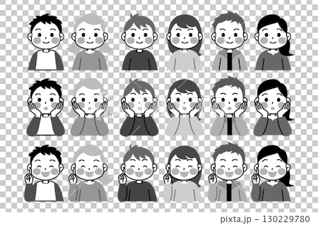 Children's facial expression variation set Boys Girls Monochrome Children's facial expression variation set Boys Girls Monochrome 130229780