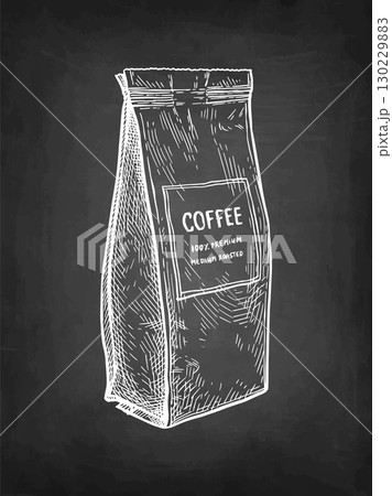 Bag of coffee chalk sketch. 130229883