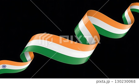 Wavy Ribbon Styled as Indian Flag with Ashoka Chakra Symbolizes National Unity and Historical Legacy 130230068