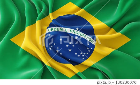 Brazil Flag Shows Motto Ordem e Progresso with Starry Globe 130230070