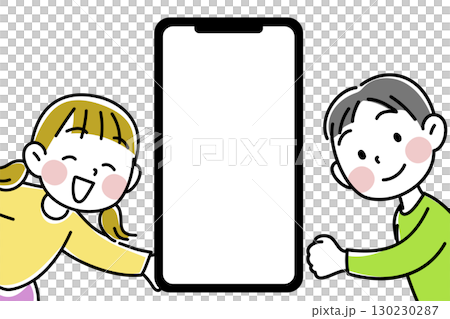 スマホを使う小学生　男の子　女の子 130230287