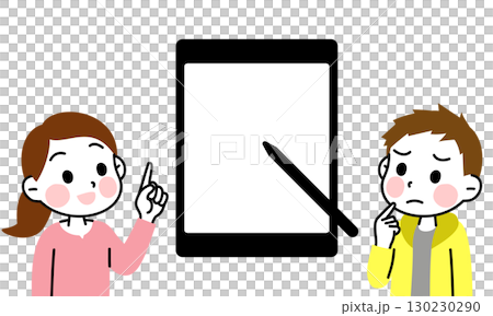 Tablet, anxious boy, inspired girl Tablet, anxious boy, inspired girl 130230290