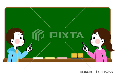 黒板を指さす子供　男の子　女の子　コピースペース 130230295