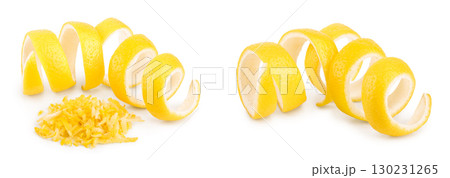 Lemon peel and zest isolated on white background. Healthy food 130231265