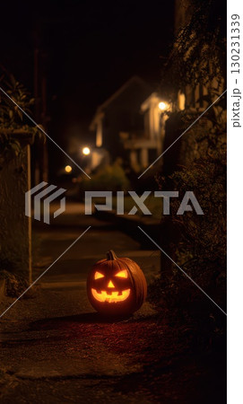 Glowing jack o lantern in quiet night Glowing jack o lantern in quiet night 130231339