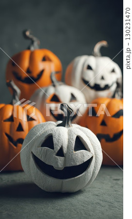 Colorful smiling Halloween pumpkins 130231470