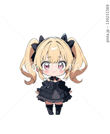 ゴシックロリータ（ゴスロリ）を着た可愛いツインテールの金髪の女の子のイラスト 130231569