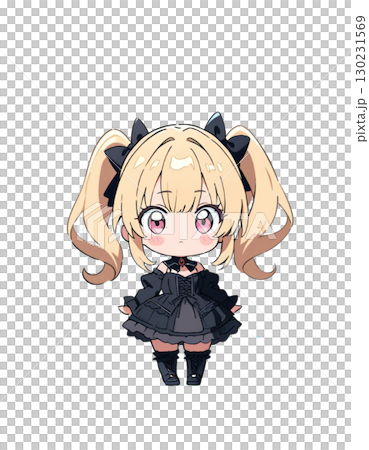 ゴシックロリータ（ゴスロリ）を着た可愛いツインテールの金髪の女の子のイラスト 130231569