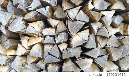 Stacked firewood creating a textured wooden background Stacked firewood creating a textured wooden background 130231611