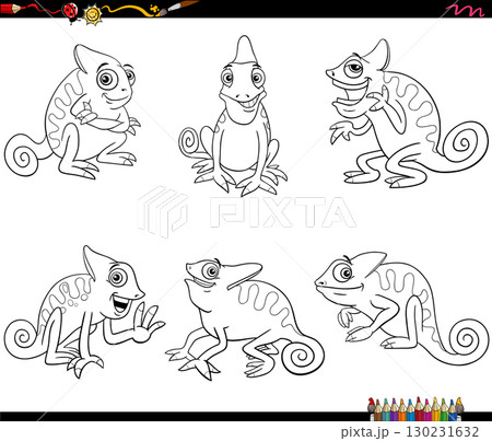 cartoon chameleons animals comic characters set coloring page 130231632