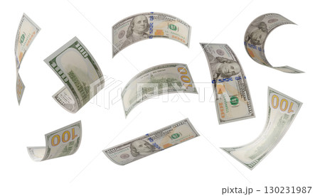 Build Your Own 2 (of 3) - Randomly Falling Collection of U.S. 100 Dollar Bills Isolated on a White Background. 130231987