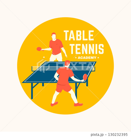 Table tennis academy badge, emblem with table player silhouette. Vector. For table tennis logotype templates and badges. Place to promote health and friendship Table tennis academy badge, emblem with table player silhouette. Vector. For table tennis logotype templates and badges. Place to promote health and friendship 130232395