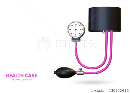 Pharmacy poster, banner with 3d Realistic medical classic tonometer. Mechanical tonometer, a tool for measuring blood pressure and pulse rate. Vector illustration. Advertising for hospital or Pharmacy poster, banner with 3d Realistic medical classic tonometer. Mechanical tonometer, a tool for measuring blood pressure and pulse rate. Vector illustration. Advertising for hospital or 130232416