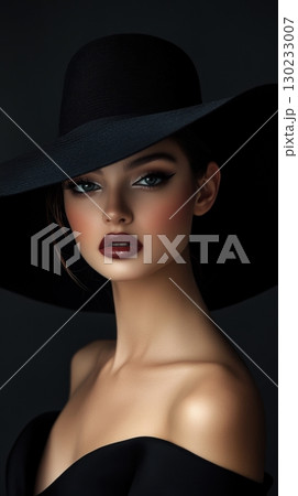 Elegant portrait of a model with hat 130233007