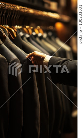 Choosing custom jackets at a shop Choosing custom jackets at a shop 130233031