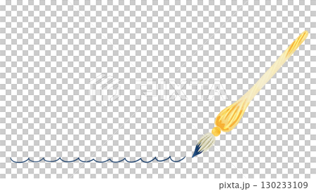 イエローのガラスペンとフリーハンド波線　水彩風手描きイラスト 130233109