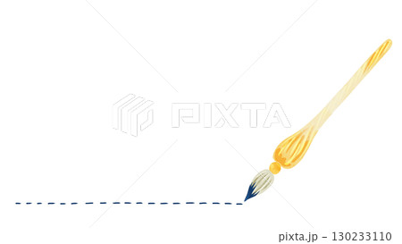 イエローのガラスペンとフリーハンド破線　水彩風手描きイラスト 130233110