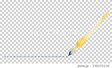 イエローのガラスペンとフリーハンド破線　水彩風手描きイラスト 130233110