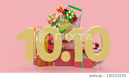 The 10.10 and Gift box  for Promotion Advertising concept 3d Rendering. 130233238