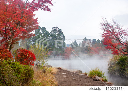 湯布院 金鱗湖の紅葉と朝霧 湯布院 金鱗湖の紅葉と朝霧 130233554