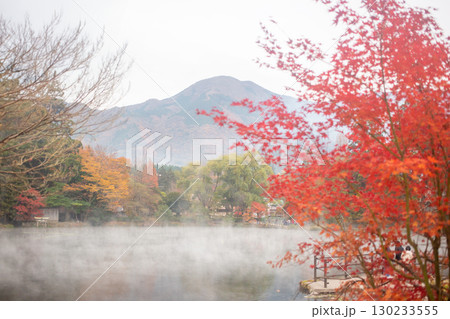 湯布院 金鱗湖の紅葉と朝霧 湯布院 金鱗湖の紅葉と朝霧 130233555