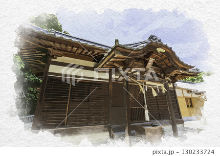 水彩画風 八浜八幡宮 快神社 拝殿 岡山県玉野市 水彩画風 八浜八幡宮 快神社 拝殿 岡山県玉野市 130233724