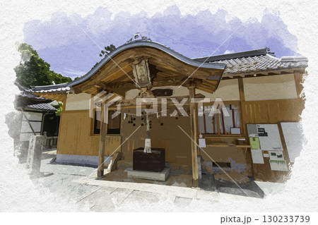 水彩画風　八浜八幡宮　拝殿　岡山県玉野市 130233739