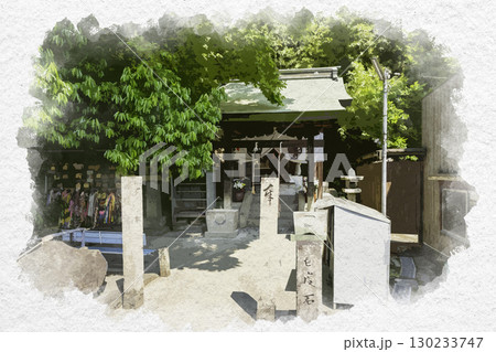水彩画風 宇喜多與太郎神社 社殿 岡山県玉野市 水彩画風 宇喜多與太郎神社 社殿 岡山県玉野市 130233747