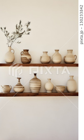 earth tone ceramic vase terracotta, ai 130233842