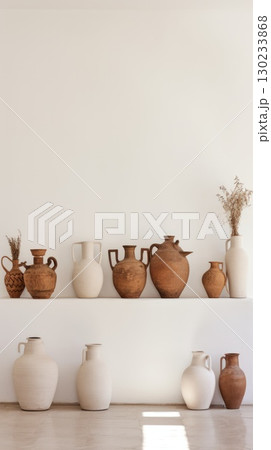 earth tone ceramic vase terracotta, ai 130233868