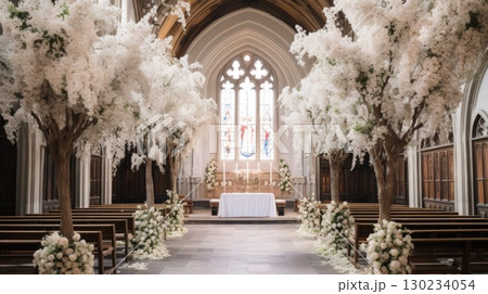 wedding chapel hall flowers church, ai 130234054